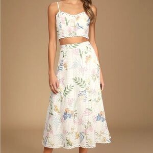 Sweet At Heart White Floral Embroidered Two-Piece Midi Dress